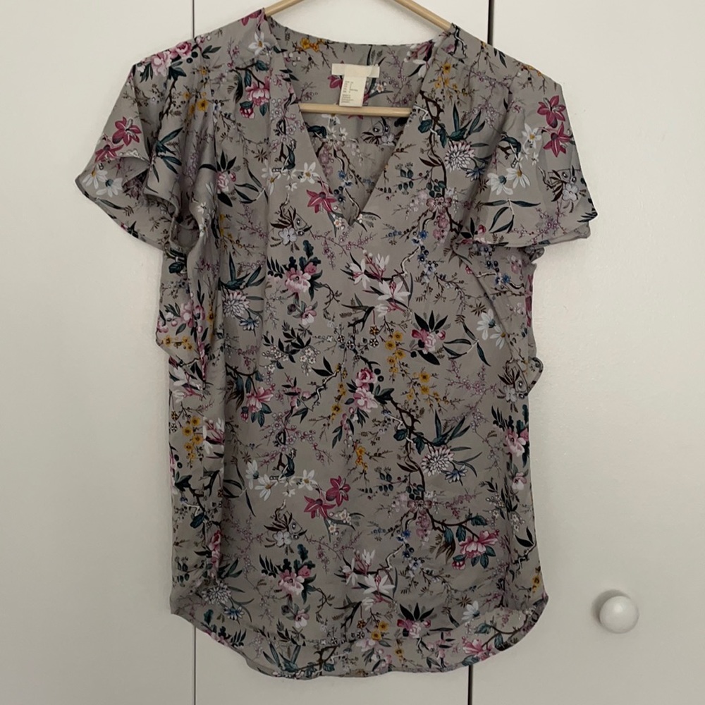 H&M GRAY PRINT BLOUSE